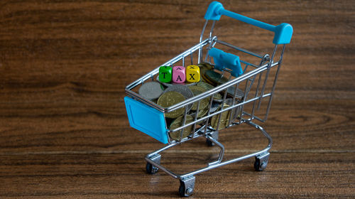 High angle view of toy on table