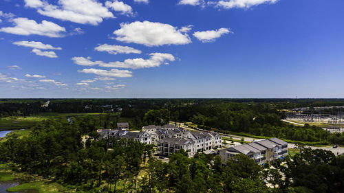 High angle view of townscape against sky