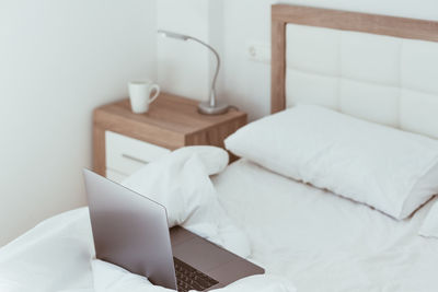 High angle view of mannequin on bed at home