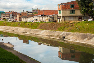 Reflection of houses in canal