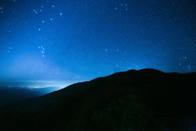 Scenic view of silhouette mountain against sky at night