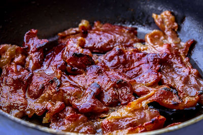 High angle view of meat in plate