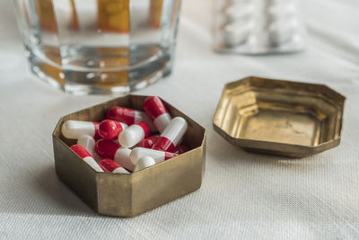 High angle view of ice cream in glass on table