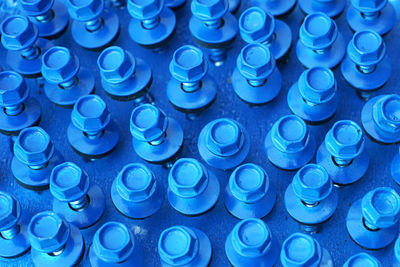 Full frame shot of blue bottles