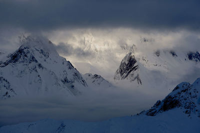 Scenic view of snowcapped mountains against sky