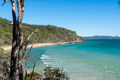 Scenic view of sea against clear sky