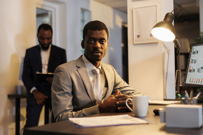 Businesswoman working at desk in office