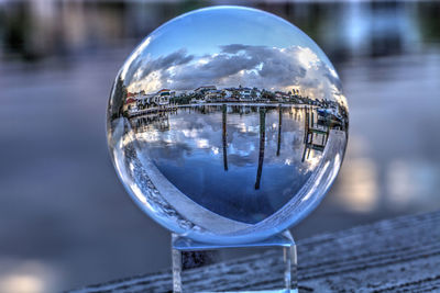Close-up of crystal ball on water