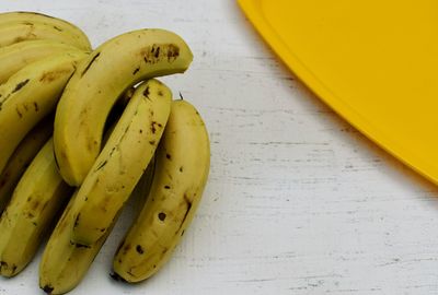 High angle view of bananas on table