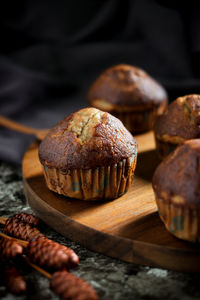 Close-up of banana cup cakes on table