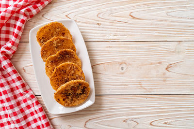 High angle view of food on table