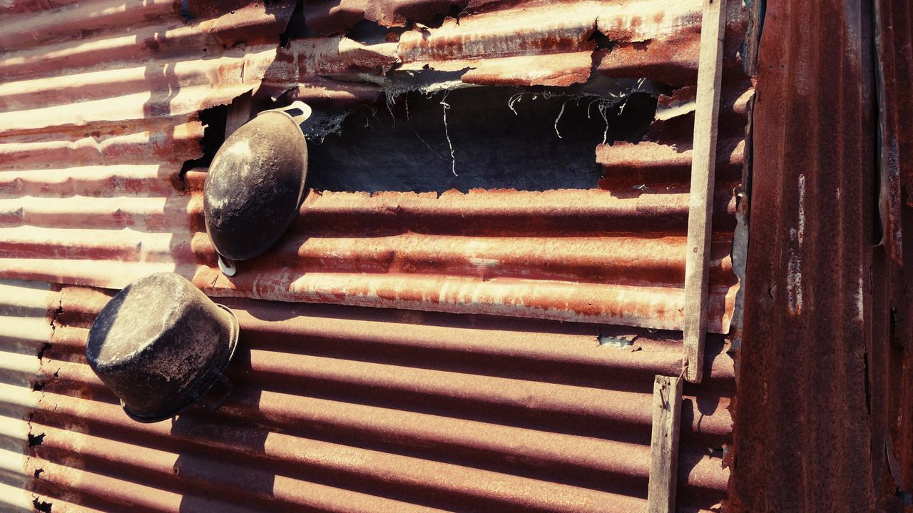 CLOSE-UP OF BIRD PERCHING ON OLD METAL