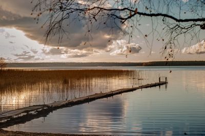 Scenic view of lake against sky at sunset