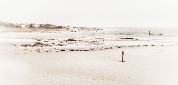 Scenic view of beach against clear sky