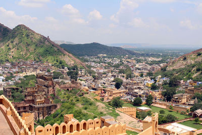 High angle view of townscape against sky