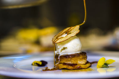 Close-up of dessert in plate on table