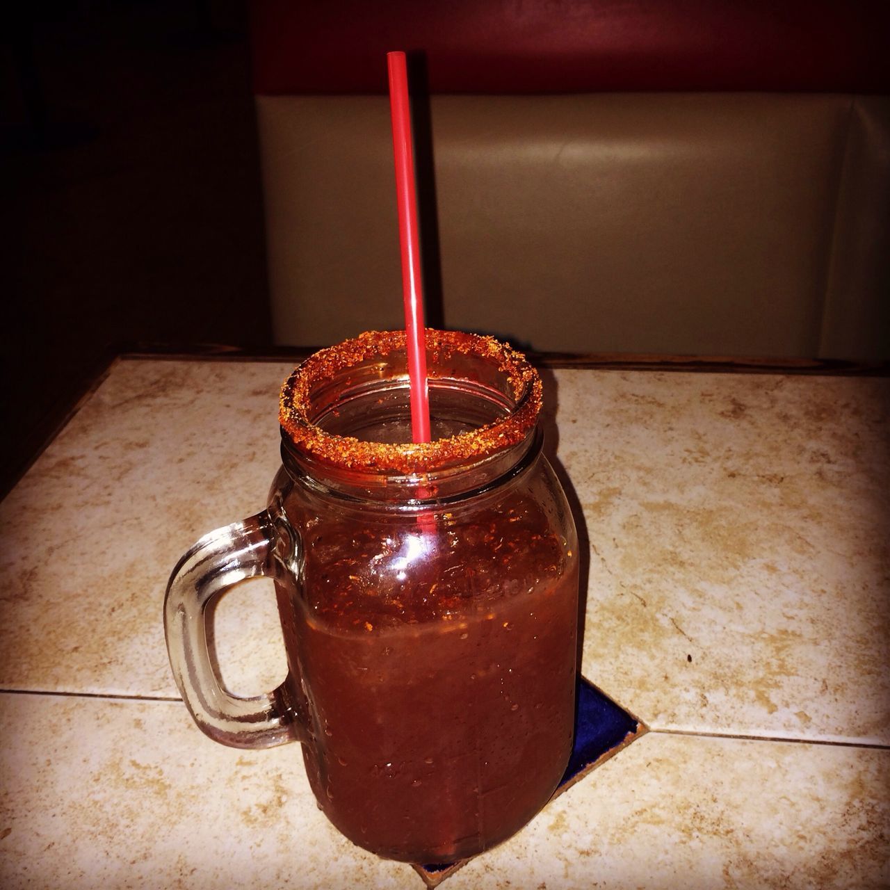 indoors, food and drink, still life, table, close-up, drink, freshness, red, high angle view, no people, refreshment, home interior, wall - building feature, container, glass - material, spoon, day, drinking glass, metal, focus on foreground