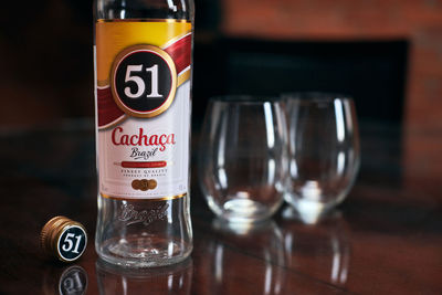 Close-up of wine glass on table