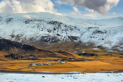 Scenic view of snowcapped mountains against sky