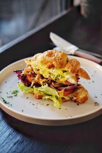 High angle view of breakfast served in plate