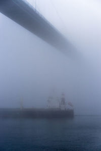 Scenic view of sea during foggy weather