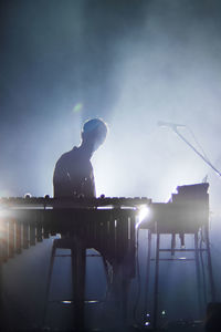 Rear view of man standing at music concert