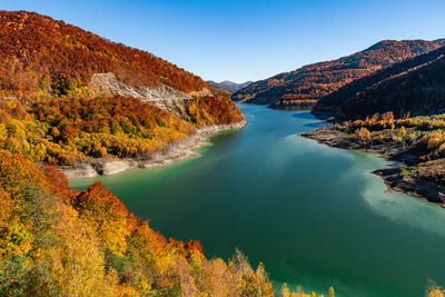 Scenic view of lake amidst trees against sky during autumn