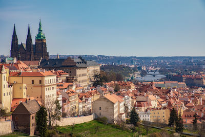 High angle view of prague townscape against sky