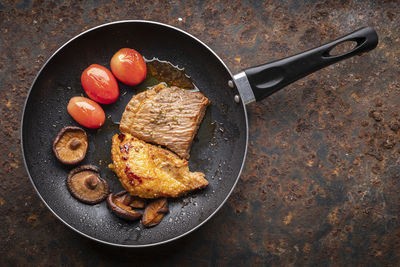 High angle view of breakfast on table