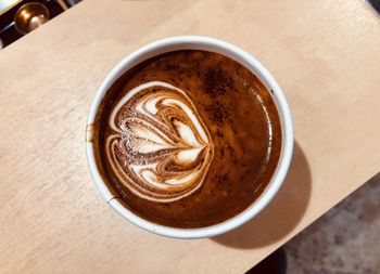 High angle view of coffee on table