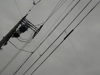 Low angle view of electricity pylon against sky