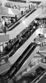 High angle view of people on escalator