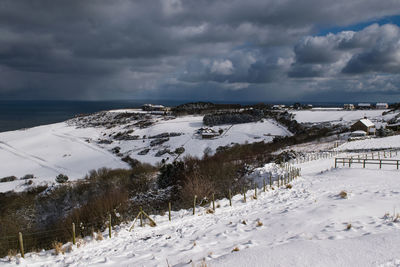 Scenic view of frozen landscape against sky