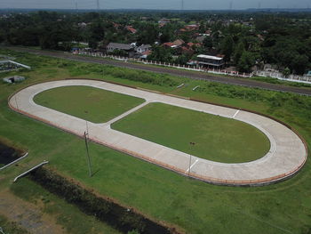 High angle view of green landscape