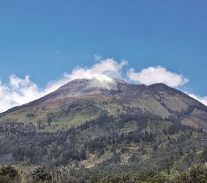 Scenic view of mountains against blue sky