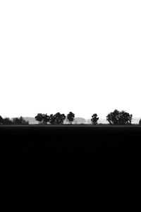 Silhouette trees on field against clear sky