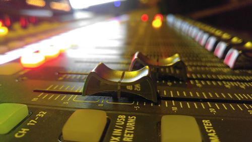 Close-up of illuminated lighting equipment