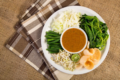 High angle view of food in bowl on table