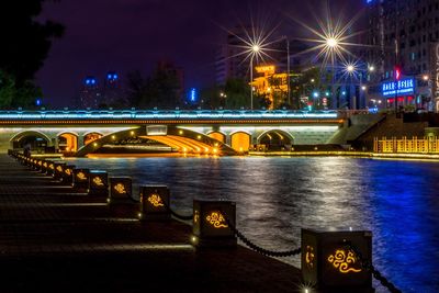 Bridge over river at night