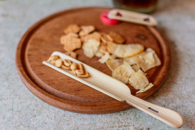 High angle view of food in bowl on table