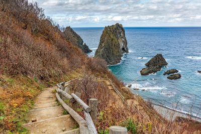 Scenic view of sea shore against sky