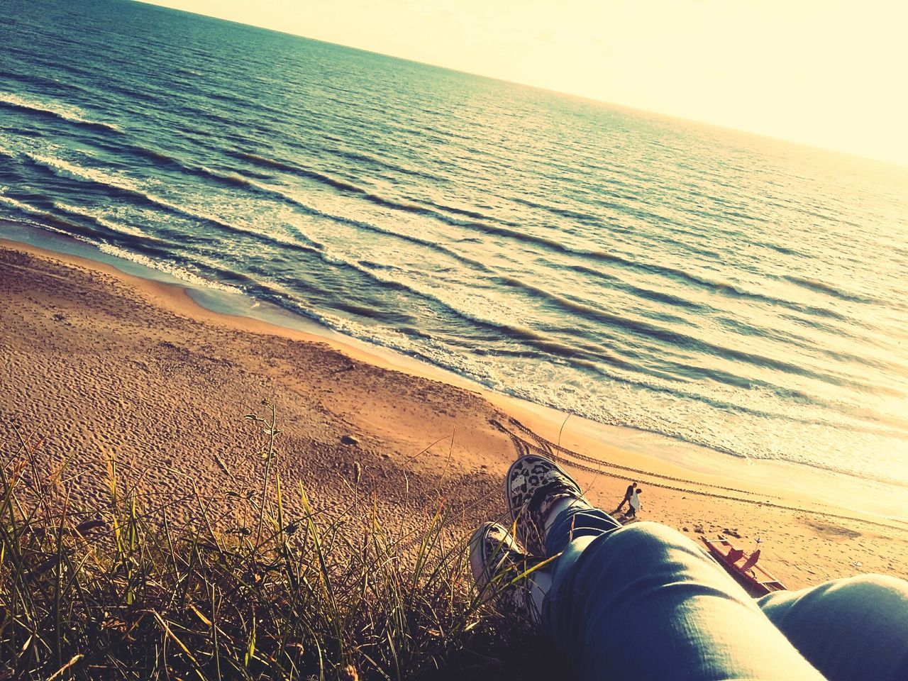 beach, sand, sea, shore, low section, person, personal perspective, tranquility, water, footprint, leisure activity, tranquil scene, scenics, lifestyles, horizon over water, vacations, nature