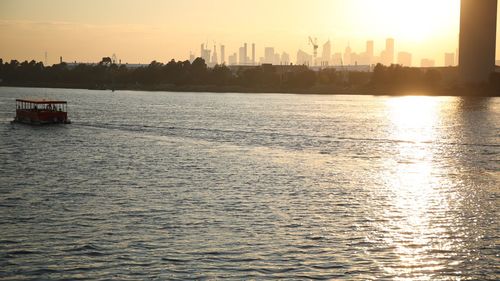 View of city at sunset