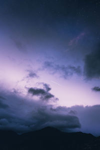 Low angle view of mountain against sky at night