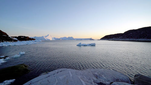 Scenic view of sea against clear sky during sunset