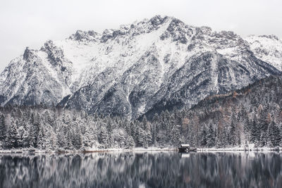 Scenic view of snow covered mountains against sky