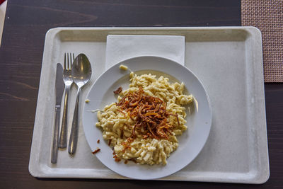 Directly above shot of food in plate on table