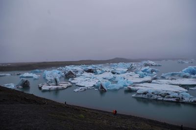 Scenic view of frozen lake against sky