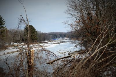 Scenic view of lake against sky during winter