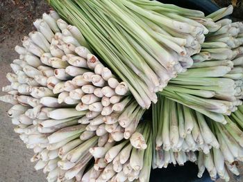 High angle view of vegetables for sale at market stall